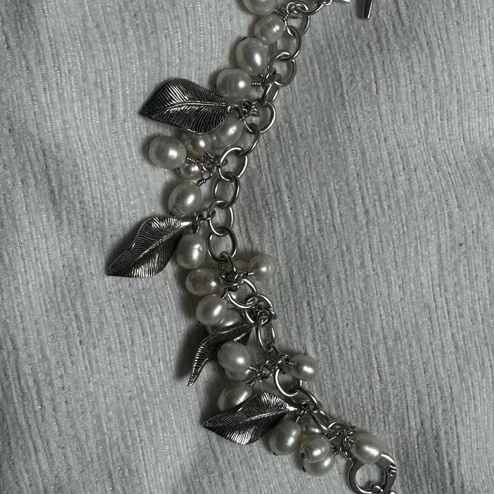 Silpada Silver and Pearl Leaf Charm Bracelet